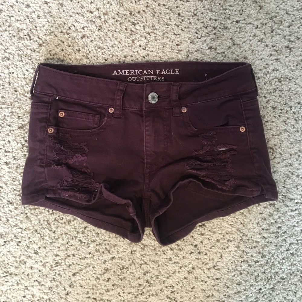 American Eagle Maroon Shortie Shorts
